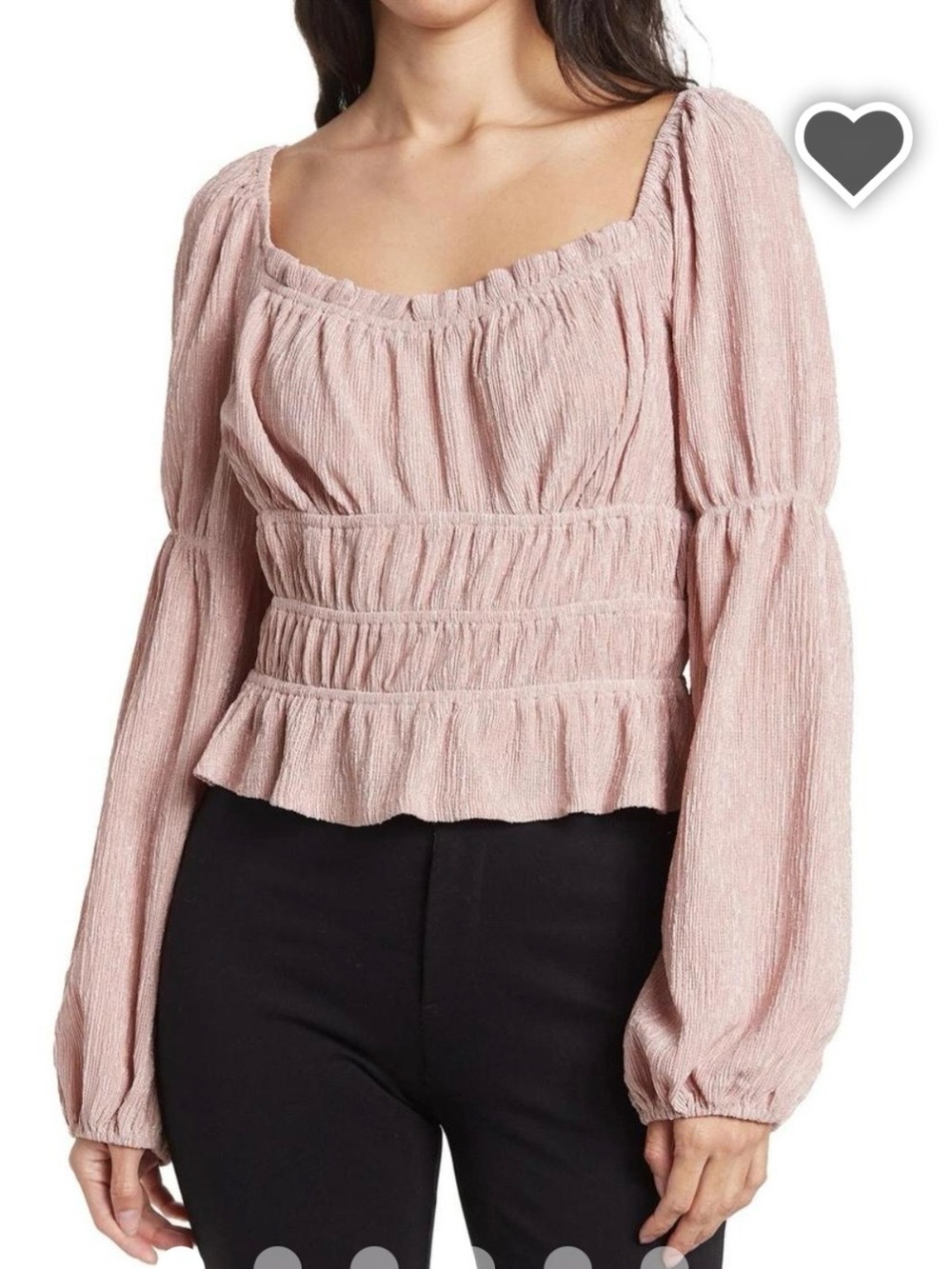 ASTR The Label Shimmer Blush Smocked Peplum Top Size Large